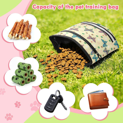 Butterflies Yellow Dog Treat Pouch for Pet Training Dog Bag Holder | with Magnetic Closure, Water-Resistant, 1.7L Capacity, Hands-Free, Adjustable Shoulder Straps, for Night Walks