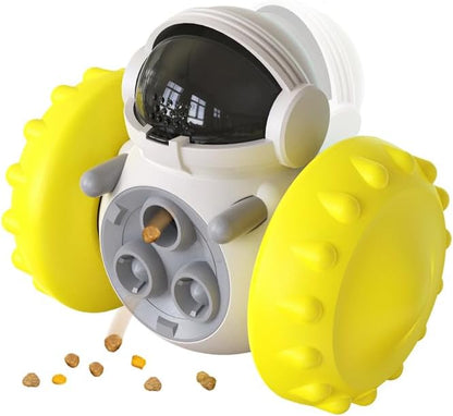 Interactive Pet Food Dispenser Toy for Dogs and Cats, Treat Dispensing Rolling Ball with Textured Wheels, Available in Yellow, Green, Black (Yellow)