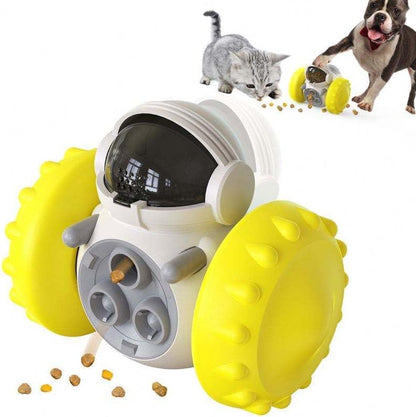 Interactive Pet Food Dispenser Toy for Dogs and Cats, Treat Dispensing Rolling Ball with Textured Wheels, Available in Yellow, Green, Black (Yellow)
