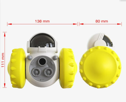 Interactive Pet Food Dispenser Toy for Dogs and Cats, Treat Dispensing Rolling Ball with Textured Wheels, Available in Yellow, Green, Black (Yellow)