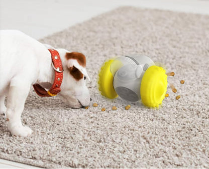 Interactive Pet Food Dispenser Toy for Dogs and Cats, Treat Dispensing Rolling Ball with Textured Wheels, Available in Yellow, Green, Black (Yellow)