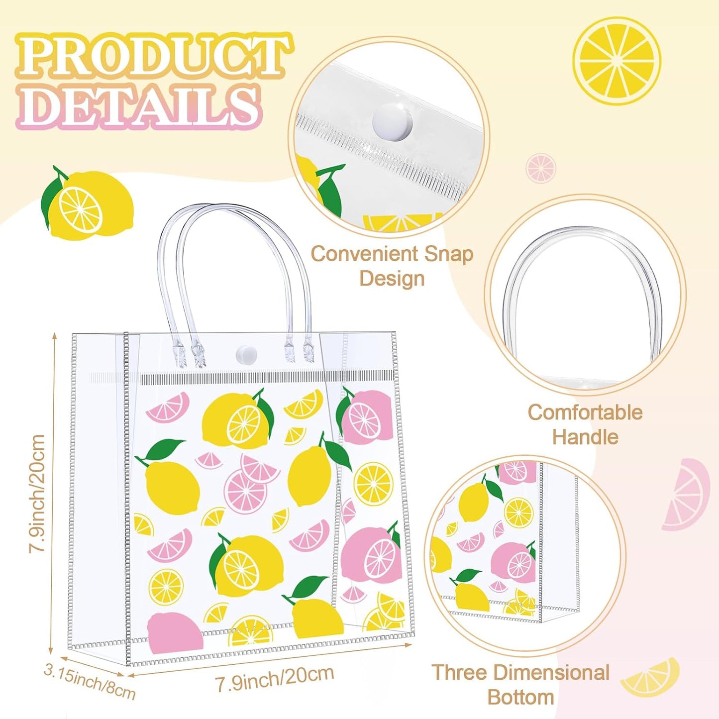 24 Pcs Lemon Party Favors, Pink Yellow Lemon Theme Gift PVC Transparent Bag 16 oz Glass Cups with Lids and Straws Cosmetic Bag Pen for Summer Bridal Baby Shower Wedding Engagement Supplies