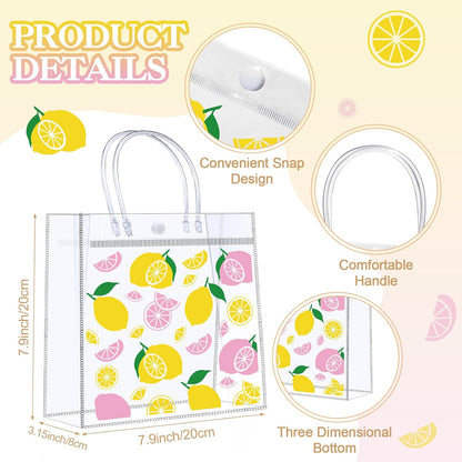 24 Pcs Lemon Party Favors, Pink Yellow Lemon Theme Gift PVC Transparent Bag 16 oz Glass Cups with Lids and Straws Cosmetic Bag Pen for Summer Bridal Baby Shower Wedding Engagement Supplies
