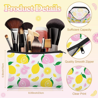 24 Pcs Lemon Party Favors, Pink Yellow Lemon Theme Gift PVC Transparent Bag 16 oz Glass Cups with Lids and Straws Cosmetic Bag Pen for Summer Bridal Baby Shower Wedding Engagement Supplies