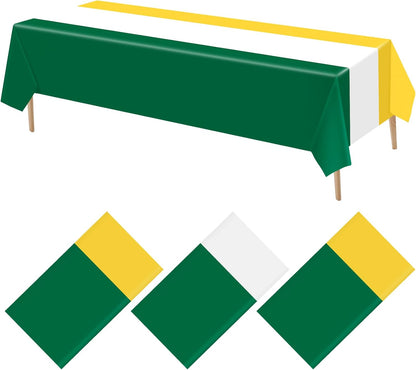3 Pcs Back to School Disposable Tablecloths 51" x 108" Rectangle Plastic Table Covers Table Runner for Birthday Wedding Baby Shower Party Decorations Supplies (Yellow,White,Green)