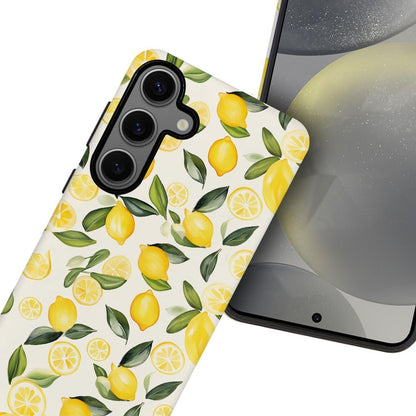 Case for Samsung Galaxy S24,Camera Protection Soft Frosted Phone Case - Watercolor Lemons Leaves Pattern