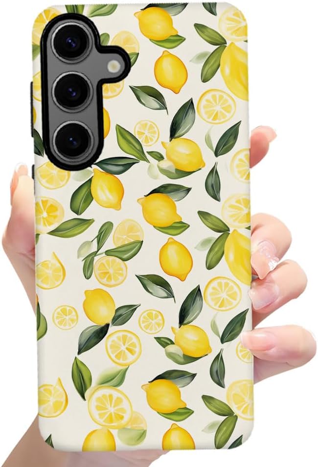 Case for Samsung Galaxy S24,Camera Protection Soft Frosted Phone Case - Watercolor Lemons Leaves Pattern