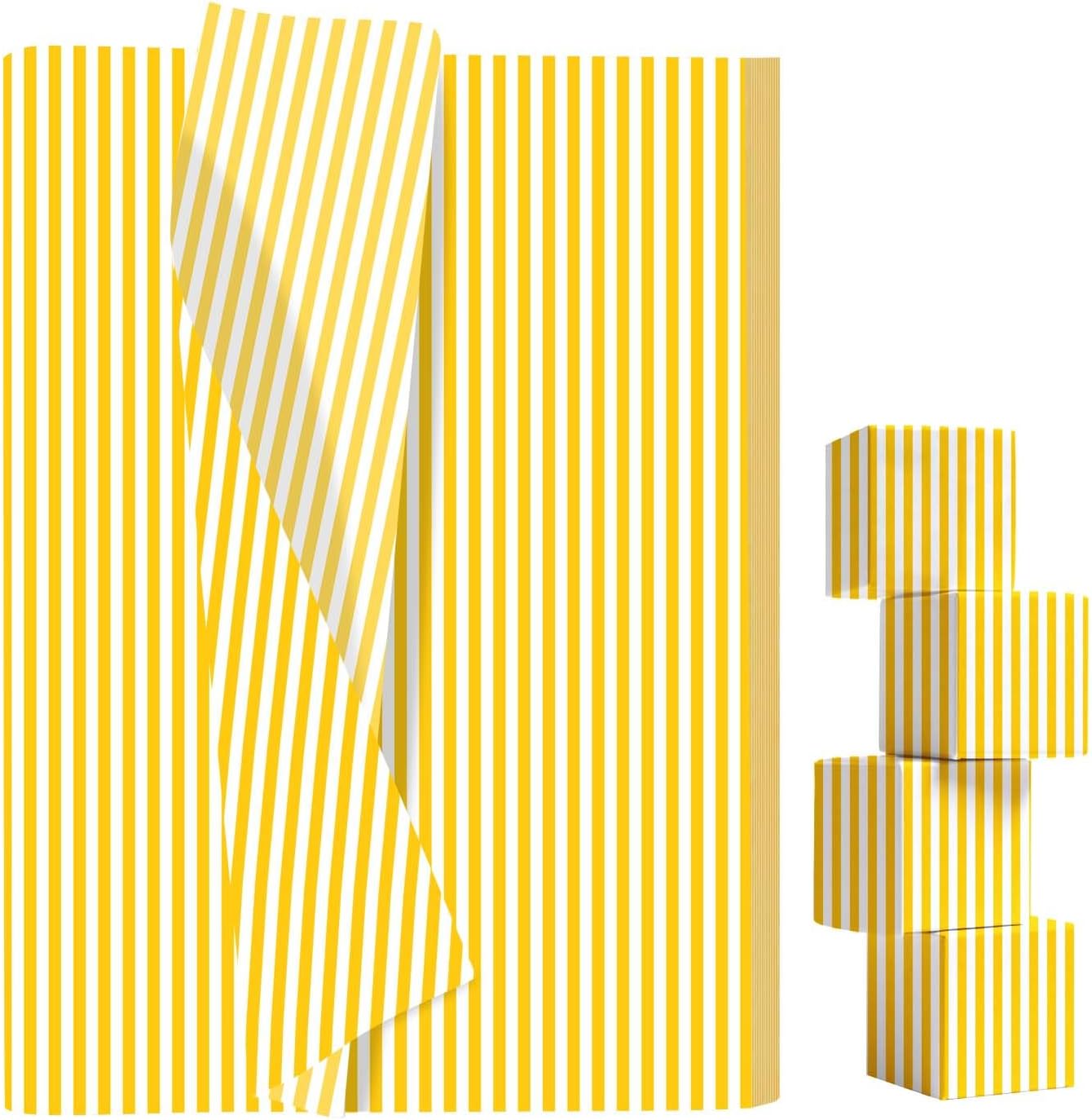 10 Sheets Yellow Striped Tissue Paper 14 x 20 Inches Yellow and White Striped Gift Wrapping Tissue Paper for Gift Bags Wedding Birthday Party Packaging Crafts