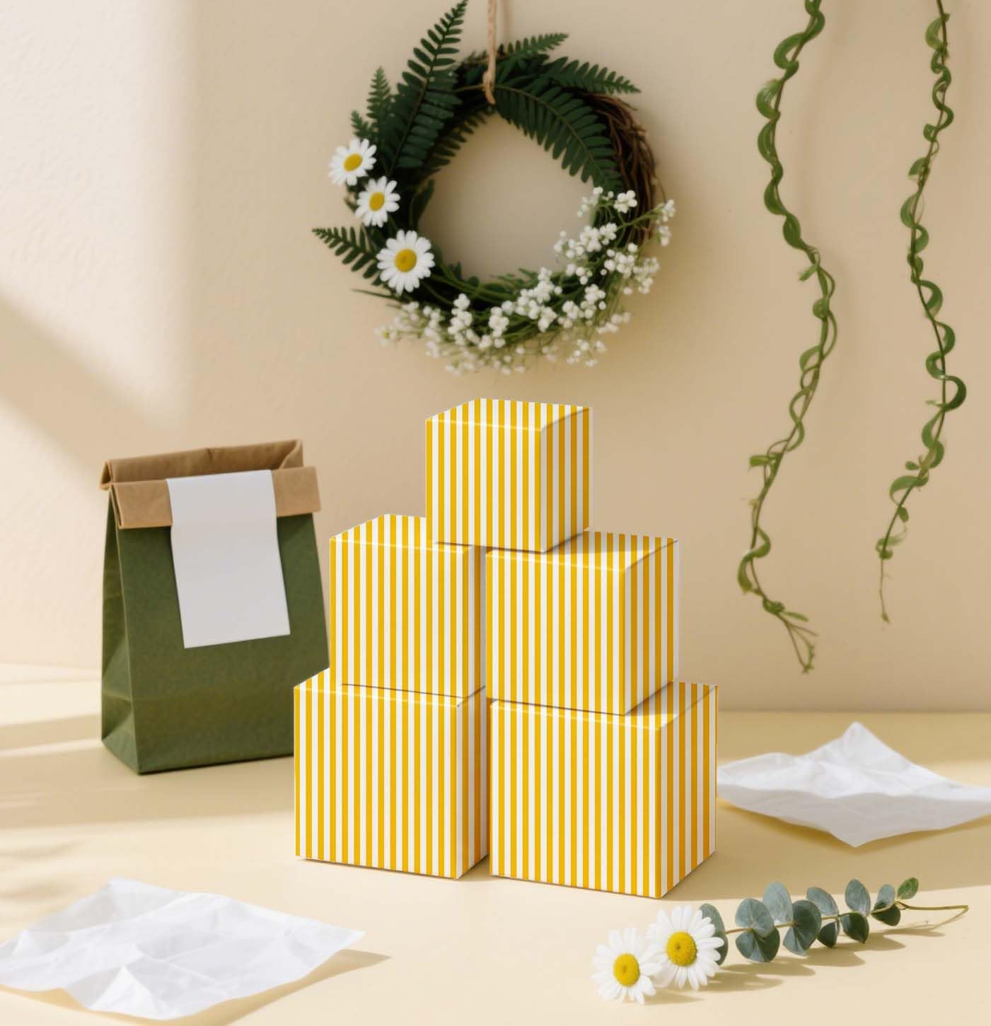 10 Sheets Yellow Striped Tissue Paper 14 x 20 Inches Yellow and White Striped Gift Wrapping Tissue Paper for Gift Bags Wedding Birthday Party Packaging Crafts