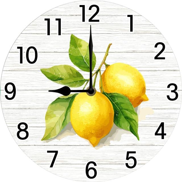 Lemon Wall Clock for Kitchen Yellow Clocks Lemon Kitchen Decor Silent Non Ticking Round Wall Clock Battery Operated Silent Clocks Movement 10 Inches Non Ticking Room Decor