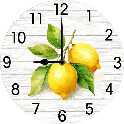 Lemon Wall Clock for Kitchen Yellow Clocks Lemon Kitchen Decor Silent Non Ticking Round Wall Clock Battery Operated Silent Clocks Movement 10 Inches Non Ticking Room Decor