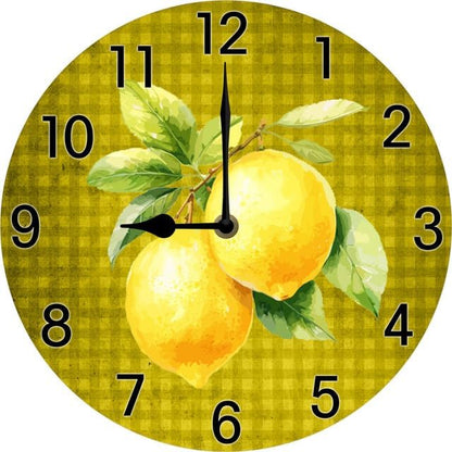 Lemon Wall Clock for Kitchen Yellow Clocks Lemon Kitchen Decor Silent Non Ticking Round Wall Clock Battery Operated Silent Clocks Movement 10 Inches Non Ticking Room Decor