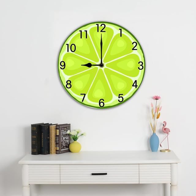Lemon Wall Clock for Kitchen Yellow Clocks Lemon Kitchen Decor Silent Non Ticking Round Wall Clock Battery Operated Silent Clocks Movement 10 Inches Non Ticking Room Decor