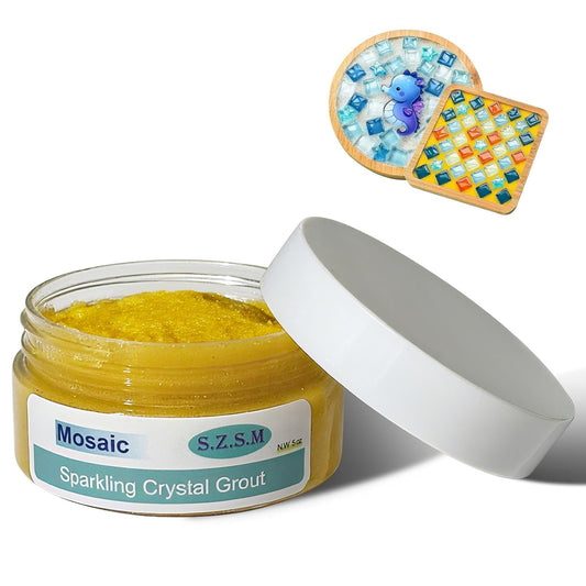 Mosaic Crystal Grout for DIY Tiles & Crafts – Pre-Mixed Grout for Glass & Crystal Tiles, No Water Needed, Fast-Drying, Non-Toxic, Perfect for Handmade Coasters & Decorative Projects (Yellow, 5oz)
