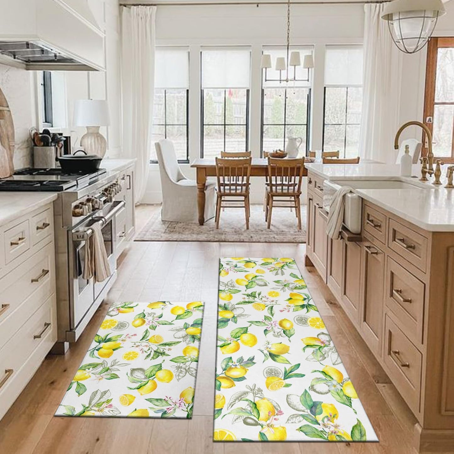Lemon Kitchen Rugs Set of 2, Farmhouse Lemon Kitchen Rugs and Mats Non-Slip Washable,Yellow Kitchen Decor Floor Mats for Kitchen Sink Laundry Room, 17x30+17x47 Inch