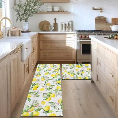 Lemon Kitchen Rugs Set of 2, Farmhouse Lemon Kitchen Rugs and Mats Non-Slip Washable,Yellow Kitchen Decor Floor Mats for Kitchen Sink Laundry Room, 17x30+17x47 Inch