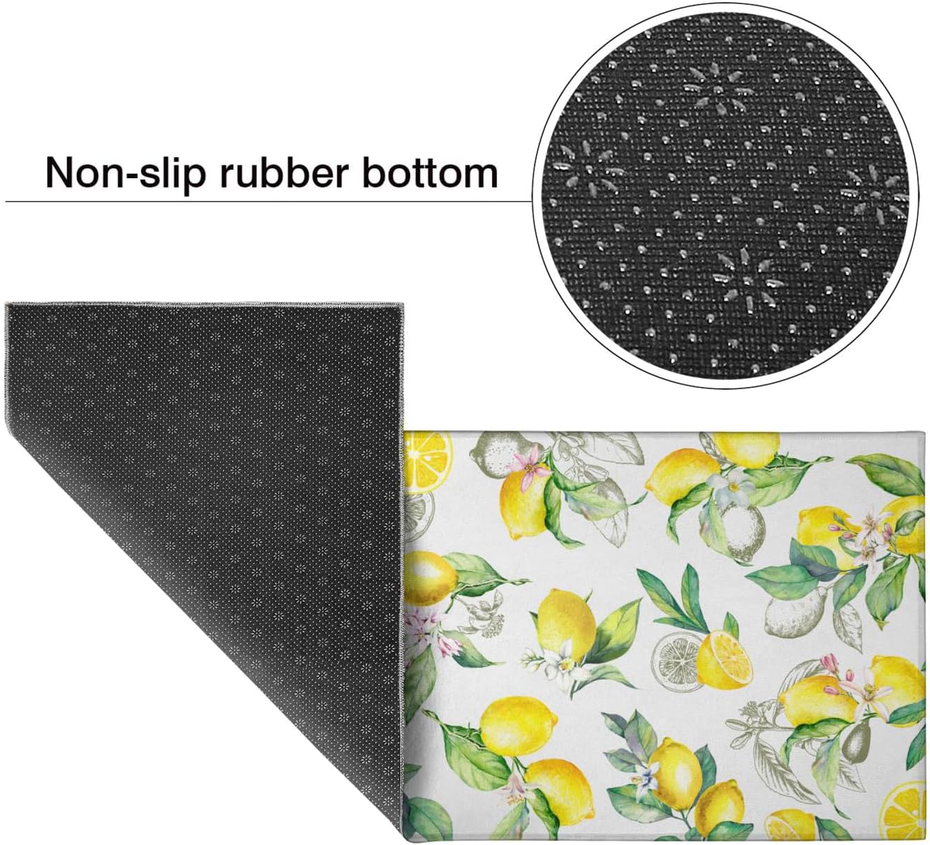 Lemon Kitchen Rugs Set of 2, Farmhouse Lemon Kitchen Rugs and Mats Non-Slip Washable,Yellow Kitchen Decor Floor Mats for Kitchen Sink Laundry Room, 17x30+17x47 Inch
