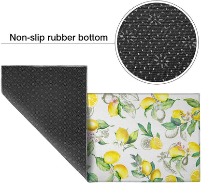 Lemon Kitchen Rugs Set of 2, Farmhouse Lemon Kitchen Rugs and Mats Non-Slip Washable,Yellow Kitchen Decor Floor Mats for Kitchen Sink Laundry Room, 17x30+17x47 Inch