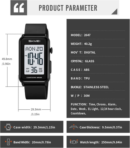 Gosasa Fashion Women’s Men's Digital Big Numbers LED Watches | Unisex Sport Casual Wrist Watch,Rectangular Face, Waterproof ,Silicone Strap,EL Backlight