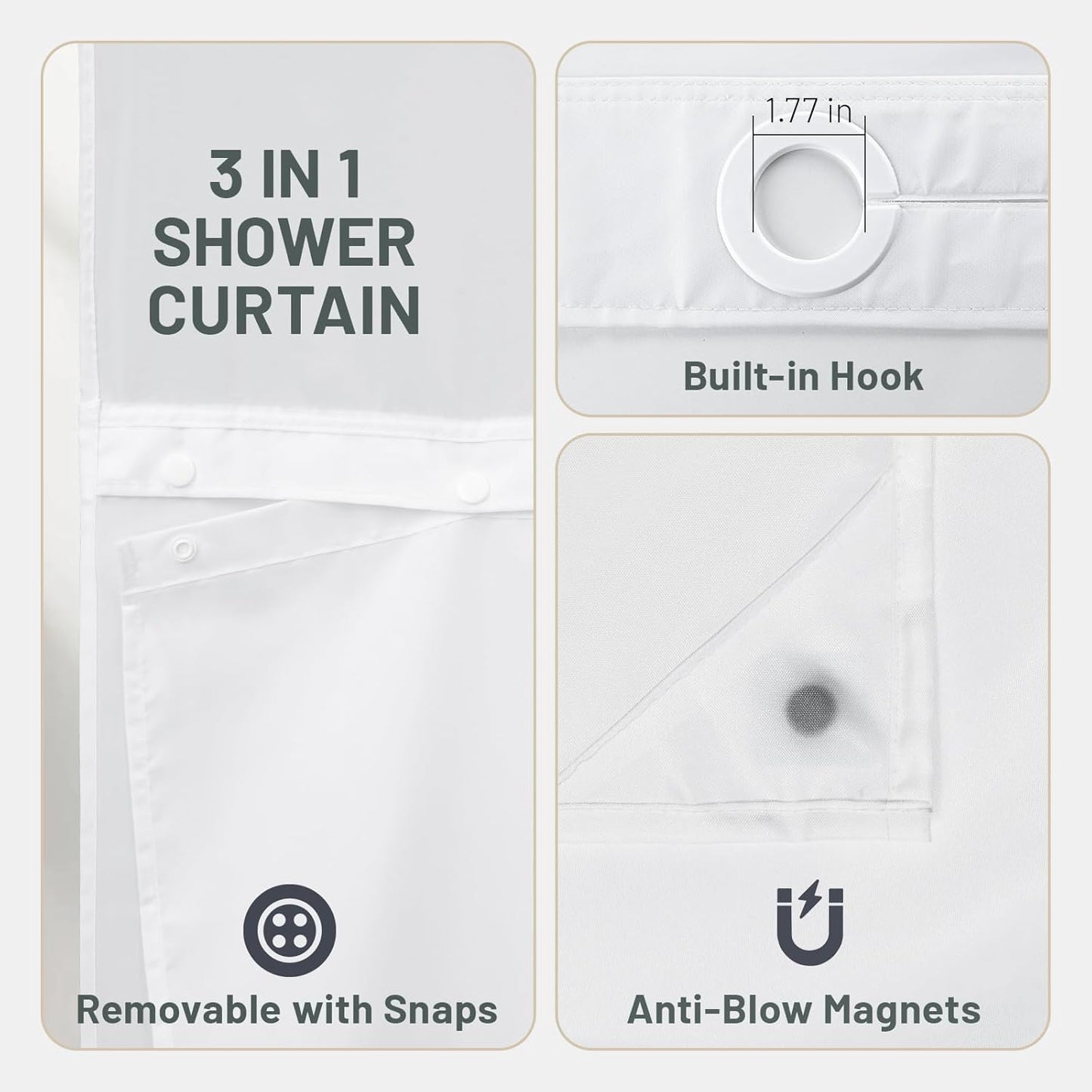 No Hook Shower Curtain with Snap in Liner, Removable Liner Water Repellent, Easy Install & Machine Washable, Hotel Style Bathroom Watercolor Floral Curtain, Yellow Gray, 71" W x 74" L