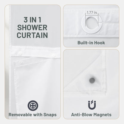 No Hook Shower Curtain with Snap in Liner, Removable Liner Water Repellent, Easy Install & Machine Washable, Hotel Style Bathroom Watercolor Floral Curtain, Yellow Gray, 71" W x 74" L