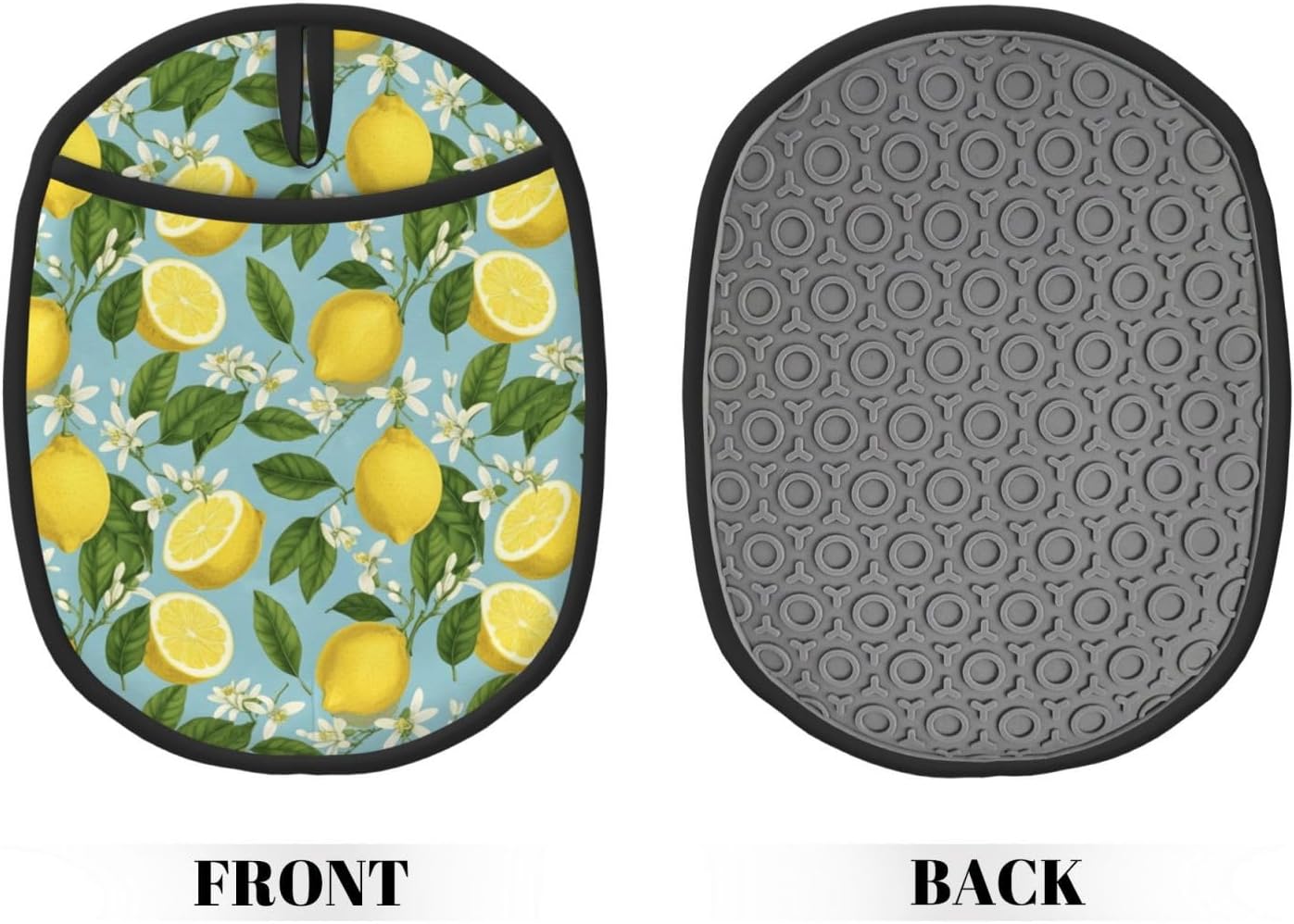 Lemon Silicone Pot Holders Set of 2, Heat Resistant up to 500°F, Non-Slip Kitchen Hot Pads with Pocket and Soft Quilted Cotton Lining for Baking, Cooking and Hot Pots