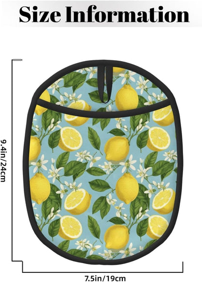 Lemon Silicone Pot Holders Set of 2, Heat Resistant up to 500°F, Non-Slip Kitchen Hot Pads with Pocket and Soft Quilted Cotton Lining for Baking, Cooking and Hot Pots