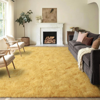 FinRèc 5x8 Feet Yellow Rugs for Living Room Bedroom, Soft Fluffy Shaggy Area Rug, Non-Slip Fuzzy Furry Shag Rug for Nursery Kids Room Dorm Room Home Decor, Indoor Plush Floor Carpet