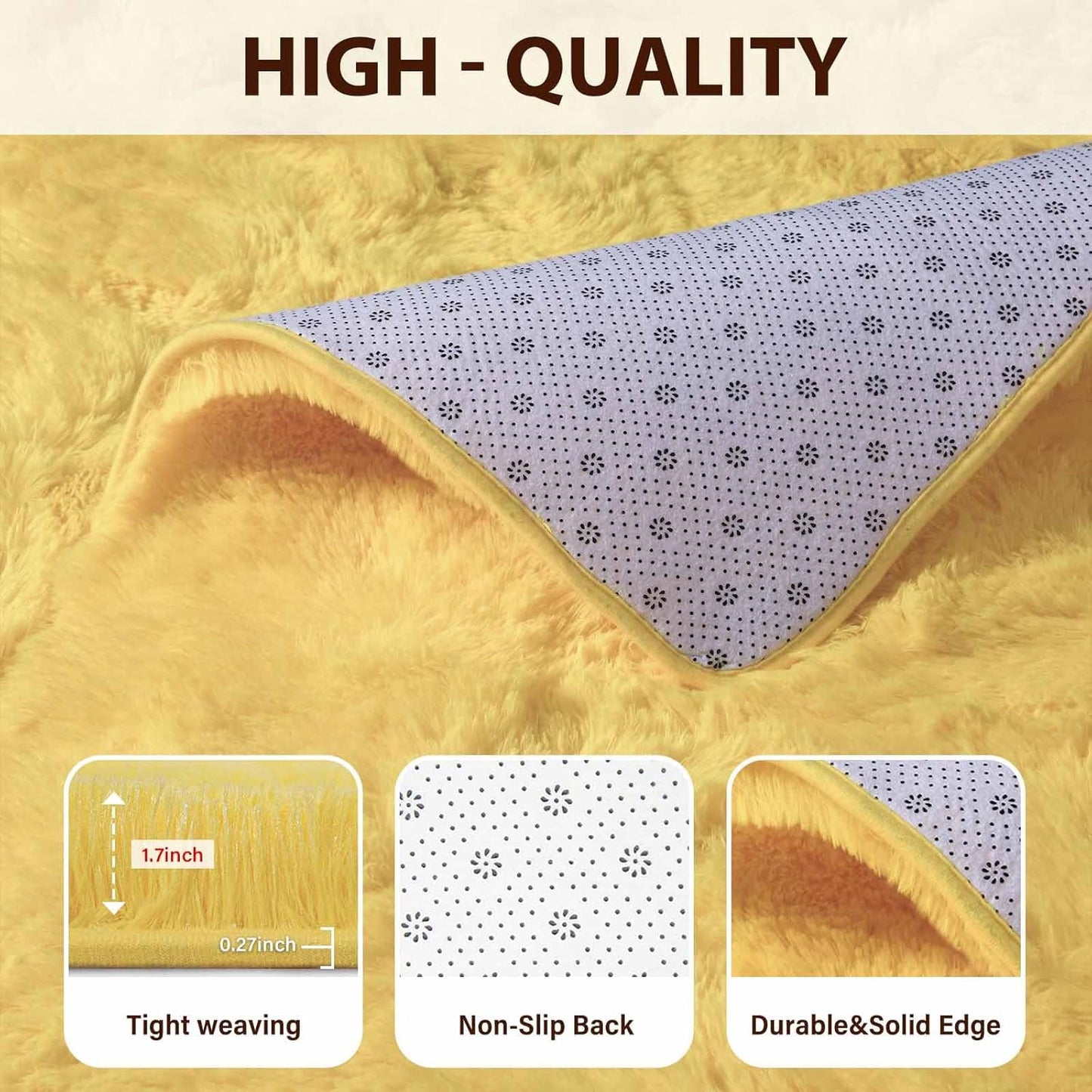 FinRèc 5x8 Feet Yellow Rugs for Living Room Bedroom, Soft Fluffy Shaggy Area Rug, Non-Slip Fuzzy Furry Shag Rug for Nursery Kids Room Dorm Room Home Decor, Indoor Plush Floor Carpet