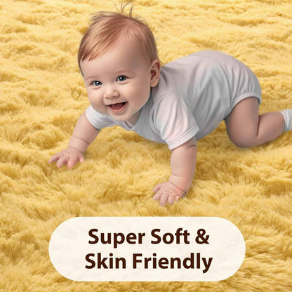 FinRèc 5x8 Feet Yellow Rugs for Living Room Bedroom, Soft Fluffy Shaggy Area Rug, Non-Slip Fuzzy Furry Shag Rug for Nursery Kids Room Dorm Room Home Decor, Indoor Plush Floor Carpet