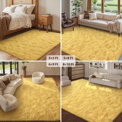FinRèc 5x8 Feet Yellow Rugs for Living Room Bedroom, Soft Fluffy Shaggy Area Rug, Non-Slip Fuzzy Furry Shag Rug for Nursery Kids Room Dorm Room Home Decor, Indoor Plush Floor Carpet
