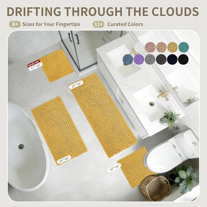 Toilet Rugs U-Shaped Mat 24x24, Contour Bathroom Mat - Ultra Soft & Absorbent Chenille, Quick-Dry, Machine Washable with Non Slip Barrier Backing, Yellow