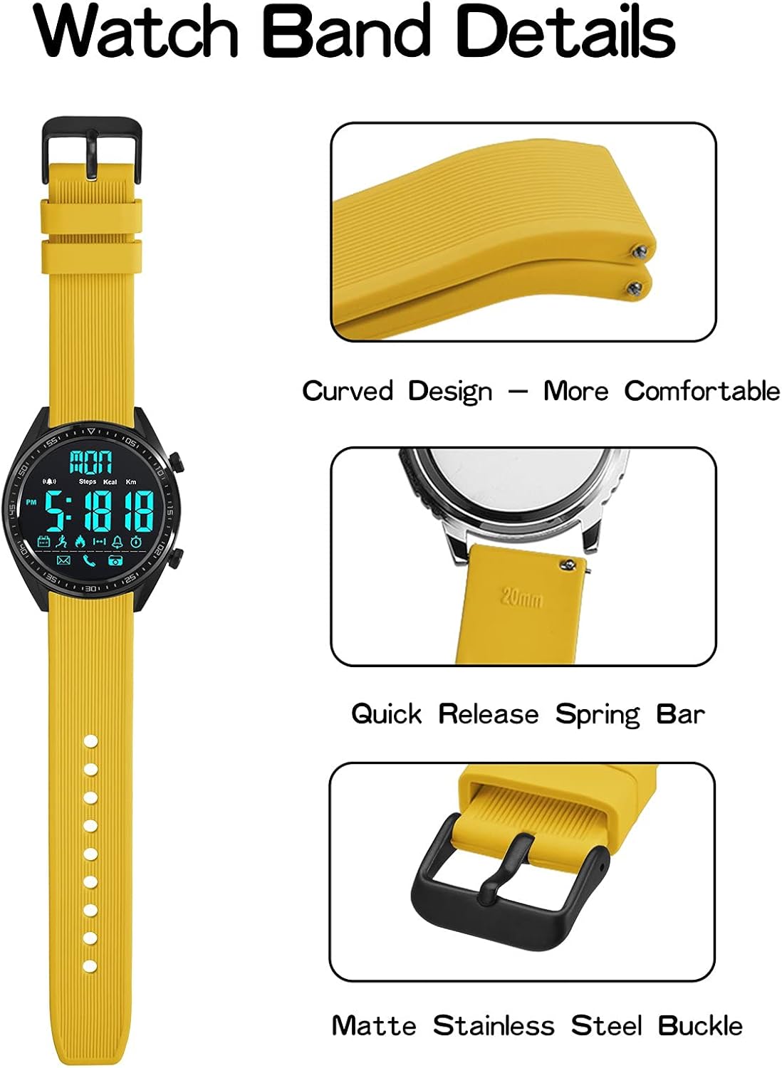 Sport Silicone Watch Band 18mm 20mm 22mm 24mm, Quick Release Rubber Replacement Band for Men Women Bracelet