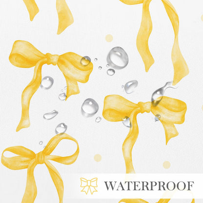 Litabel Cute Bow Shower Curtain, Yellow Aesthetic Bowknot Shower Curtain for Bathroom, Modern Minimalist White Waterproof Fabric Shower Curtain Set, 72x72 Inch