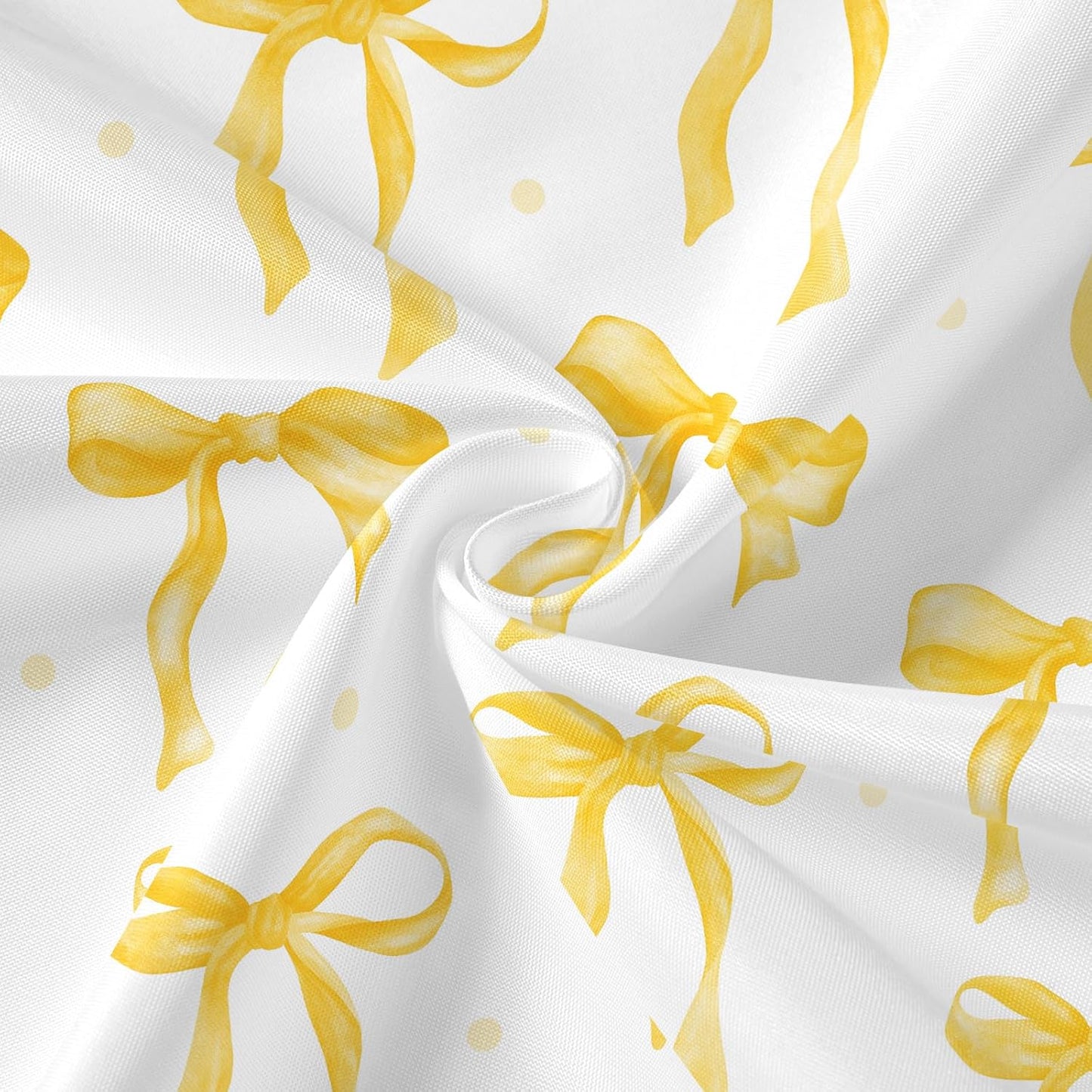 Litabel Cute Bow Shower Curtain, Yellow Aesthetic Bowknot Shower Curtain for Bathroom, Modern Minimalist White Waterproof Fabric Shower Curtain Set, 72x72 Inch