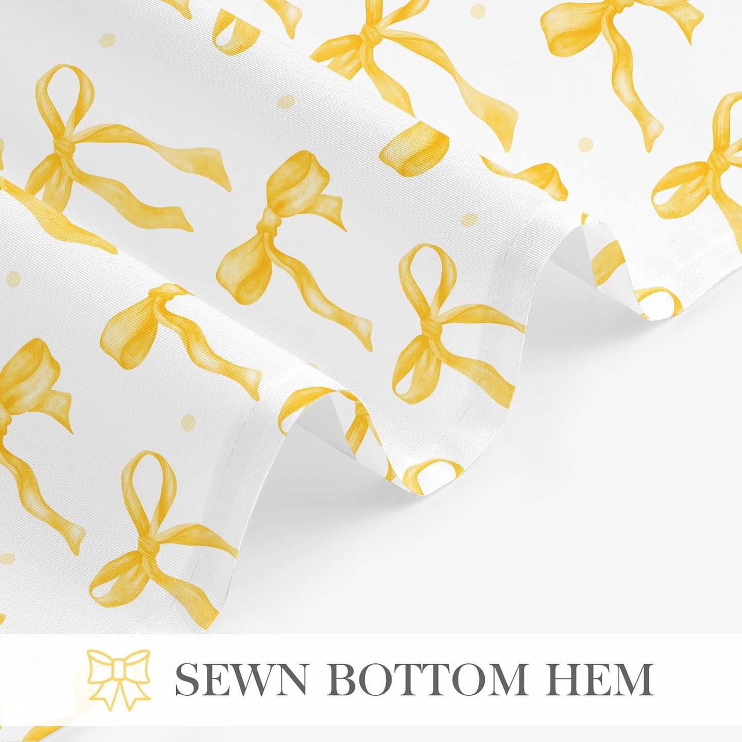 Litabel Cute Bow Shower Curtain, Yellow Aesthetic Bowknot Shower Curtain for Bathroom, Modern Minimalist White Waterproof Fabric Shower Curtain Set, 72x72 Inch