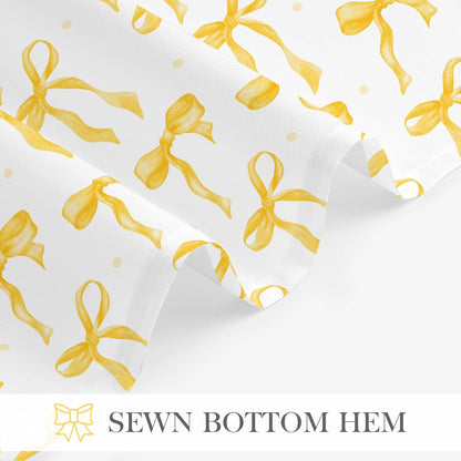 Litabel Cute Bow Shower Curtain, Yellow Aesthetic Bowknot Shower Curtain for Bathroom, Modern Minimalist White Waterproof Fabric Shower Curtain Set, 72x72 Inch