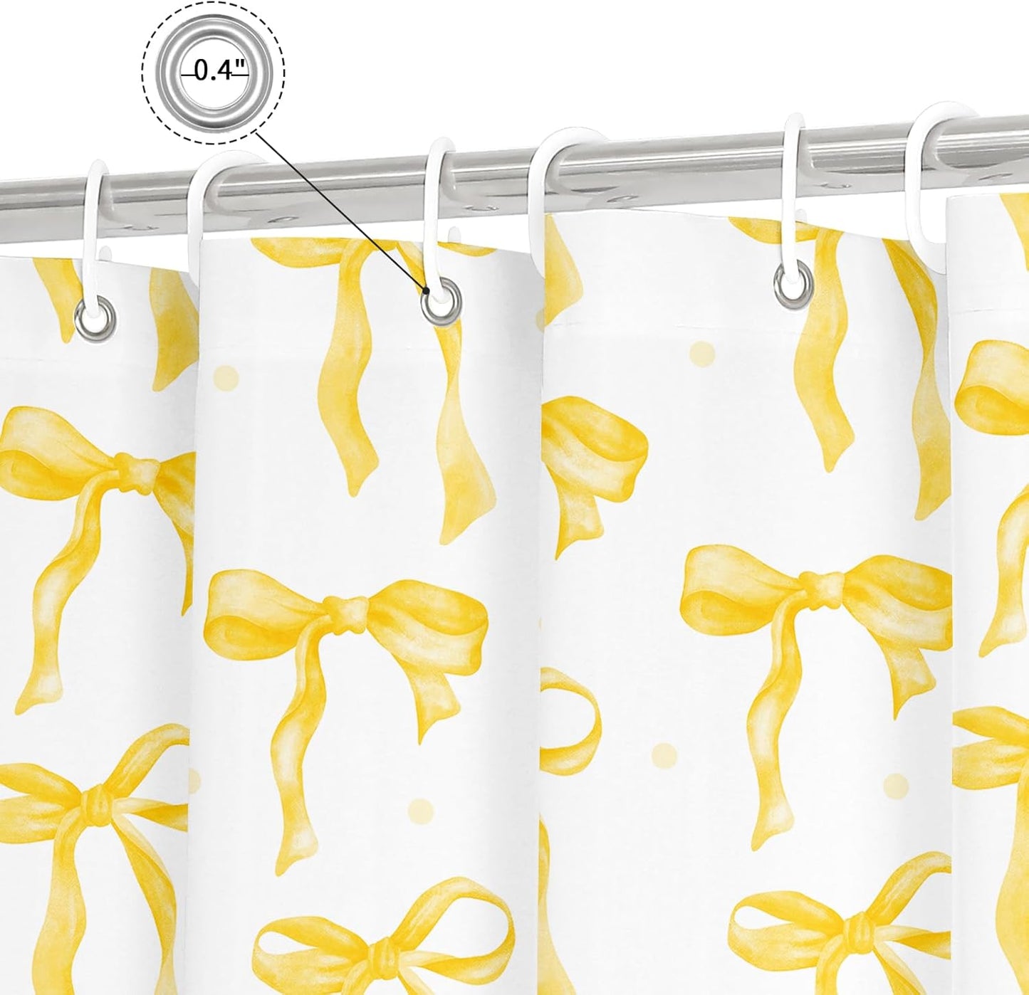 Litabel Cute Bow Shower Curtain, Yellow Aesthetic Bowknot Shower Curtain for Bathroom, Modern Minimalist White Waterproof Fabric Shower Curtain Set, 72x72 Inch
