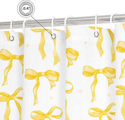 Litabel Cute Bow Shower Curtain, Yellow Aesthetic Bowknot Shower Curtain for Bathroom, Modern Minimalist White Waterproof Fabric Shower Curtain Set, 72x72 Inch