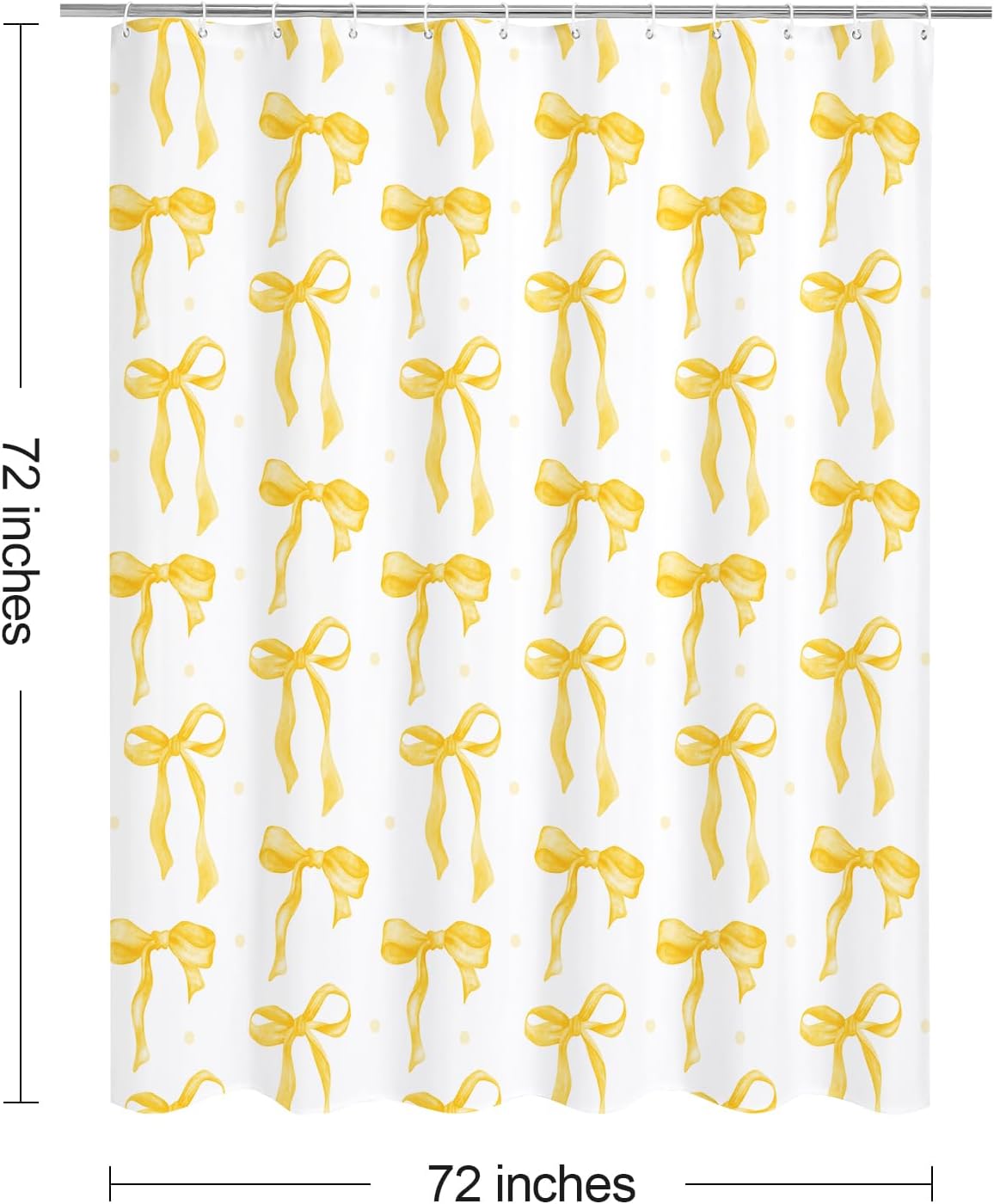 Litabel Cute Bow Shower Curtain, Yellow Aesthetic Bowknot Shower Curtain for Bathroom, Modern Minimalist White Waterproof Fabric Shower Curtain Set, 72x72 Inch