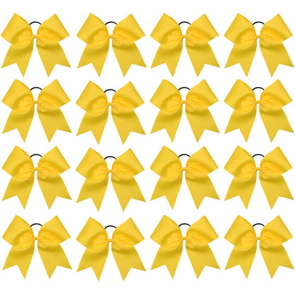 16PCS 8" Large Cheer Hair Bows Ponytail Holder Elastic Band Handmade for Cheerleading Teen Girls College Sports (Yellow, 1 Count (Pack of 16))