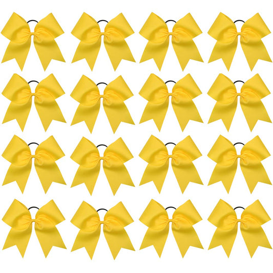 16PCS 8" Large Cheer Hair Bows Ponytail Holder Elastic Band Handmade for Cheerleading Teen Girls College Sports (Yellow, 1 Count (Pack of 16))
