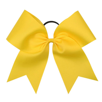 16PCS 8" Large Cheer Hair Bows Ponytail Holder Elastic Band Handmade for Cheerleading Teen Girls College Sports (Yellow, 1 Count (Pack of 16))