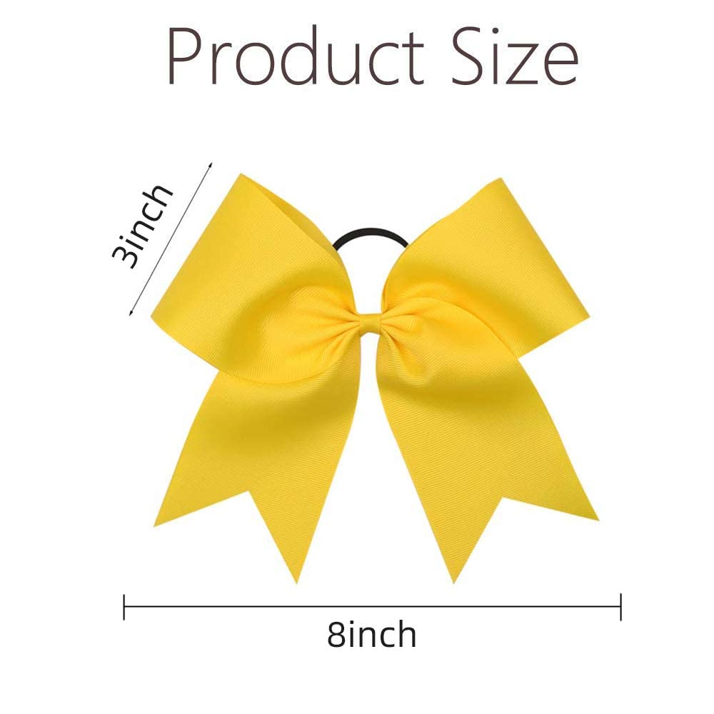 16PCS 8" Large Cheer Hair Bows Ponytail Holder Elastic Band Handmade for Cheerleading Teen Girls College Sports (Yellow, 1 Count (Pack of 16))