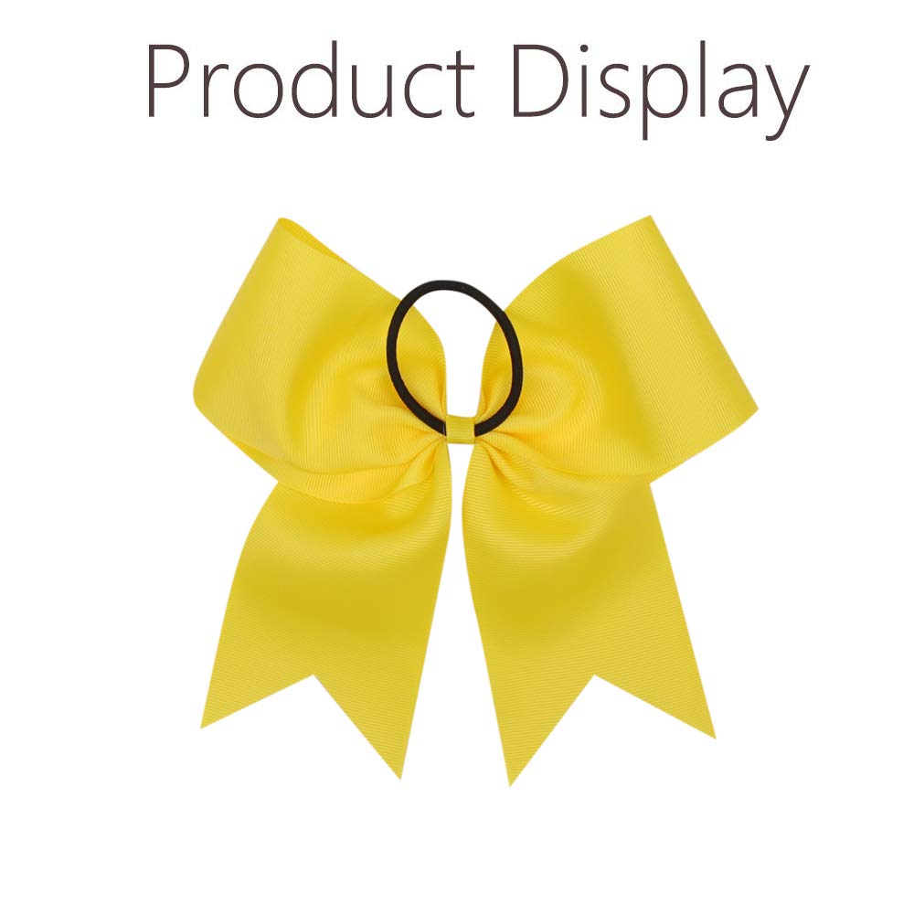 16PCS 8" Large Cheer Hair Bows Ponytail Holder Elastic Band Handmade for Cheerleading Teen Girls College Sports (Yellow, 1 Count (Pack of 16))