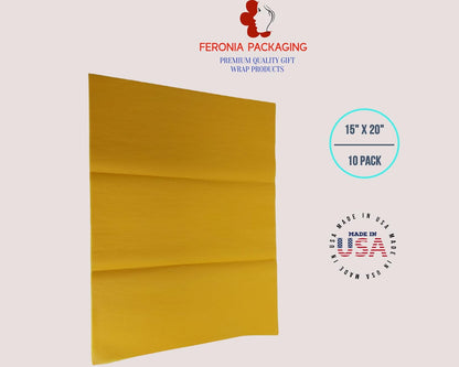 Goldenrod Tissue Paper Squares, Bulk 10 Sheets, Premium Gift Wrap and Art Supplies for Birthdays, Holidays, or Presents, Large 15 Inch x 20 Inch Made in USA