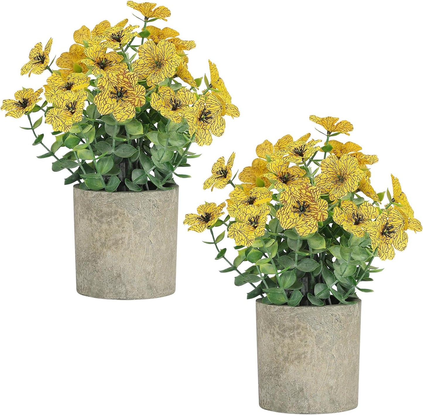 2 Pack Small Fake Plants Potted Artificial Plants Artificial Flowers Potted | Faux Flower Daisy with Eucalyptus Leaves for Home Decor Office Room Farmhouse Indoor Table Bathroom Decor