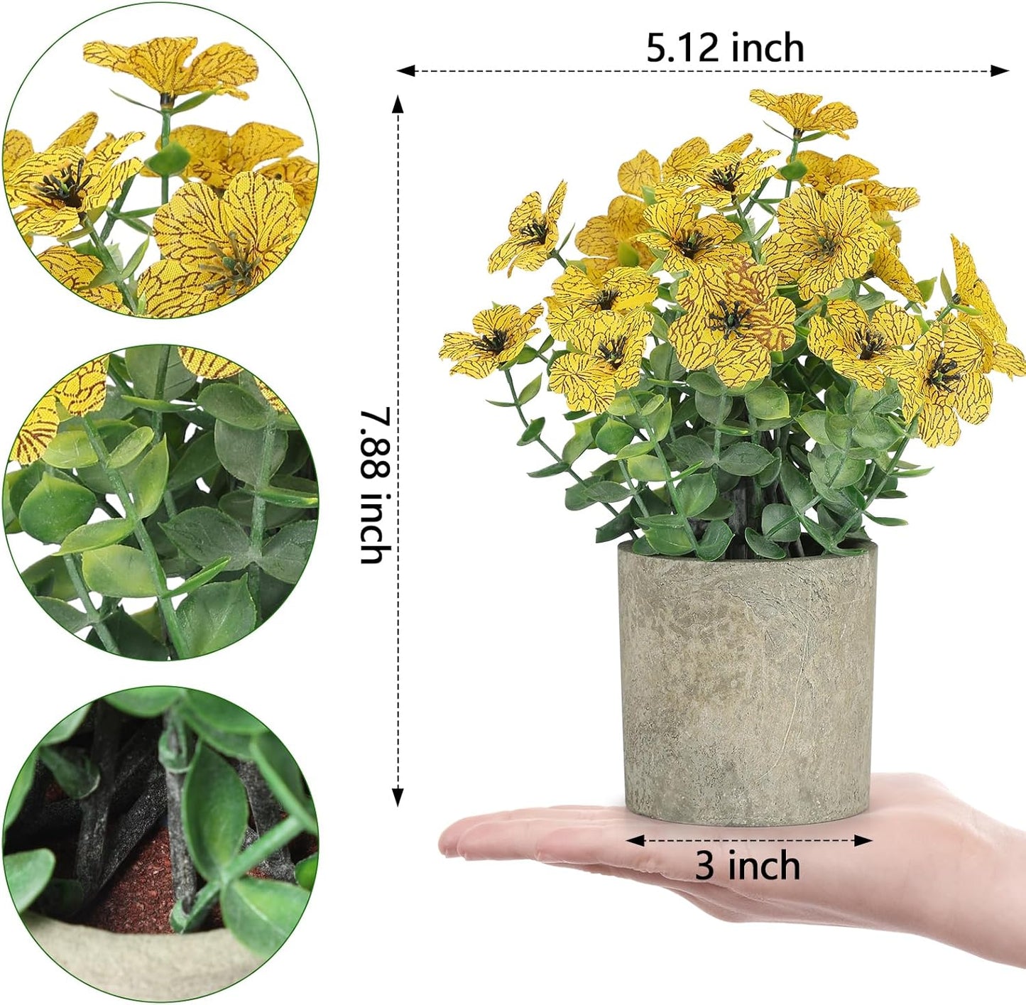 2 Pack Small Fake Plants Potted Artificial Plants Artificial Flowers Potted | Faux Flower Daisy with Eucalyptus Leaves for Home Decor Office Room Farmhouse Indoor Table Bathroom Decor