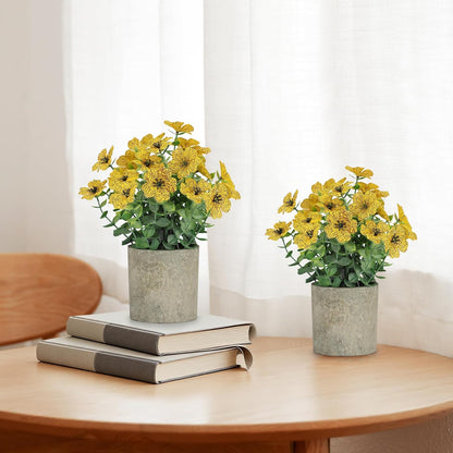 2 Pack Small Fake Plants Potted Artificial Plants Artificial Flowers Potted | Faux Flower Daisy with Eucalyptus Leaves for Home Decor Office Room Farmhouse Indoor Table Bathroom Decor