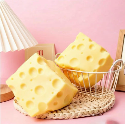 Yellow Cheese Squeeze Toy,Soft Novelty , Theme Cheese Cubes Squishy (Light-Colored Medium)
